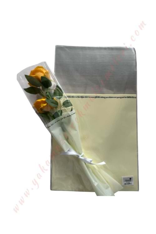 Çiçek - Buket Paketleme Poşeti Yazılı 20 Adet 29*50 Cm YK-267 - Krem