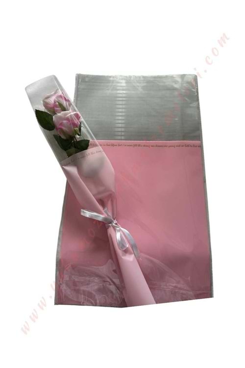Çiçek - Buket Paketleme Poşeti Yazılı 20 Adet 29*50 Cm YK-267 - Pembe