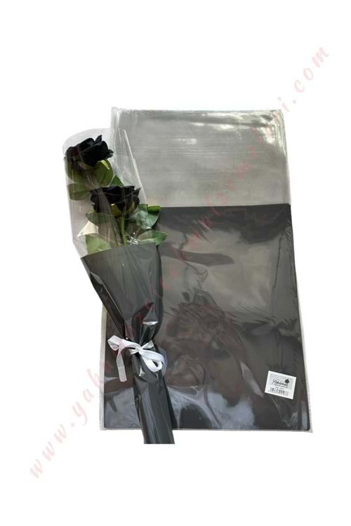 Çiçek - Buket Paketleme Poşeti Yazılı 20 Adet 29*50 Cm YK-267 - Siyah