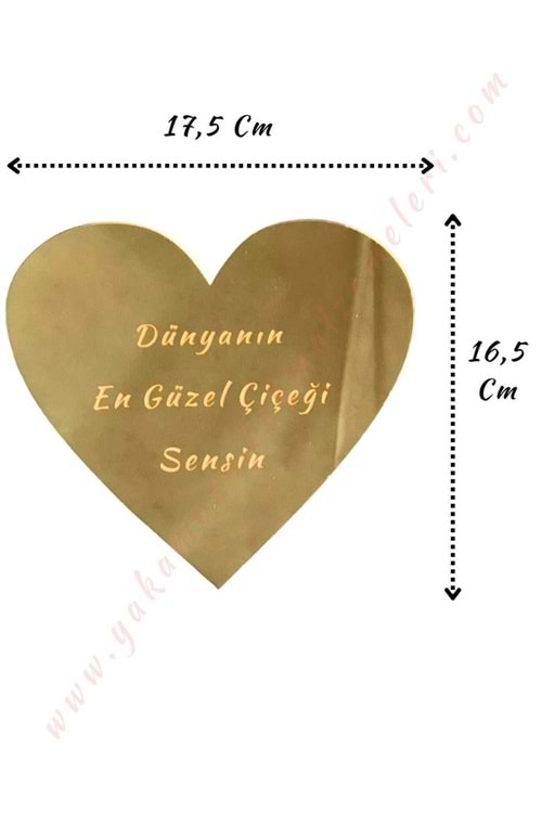 Pleksiglas Buket Süsleme Aynası 17,5 Cm En x 16,5 Cm Boy - Dünyanın En Güzel Çiçeği Gold
