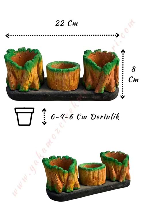 Ağaç Görünümlü Trio Beton Skulent Kaktüs Saksısı 22*8 Cm