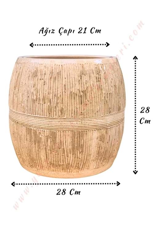 Seramik Eskitme Fıçı Saksı Çap 28 Cm Boy 28 Cm