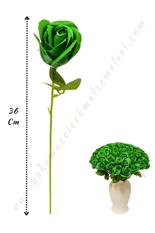 50 Adet Dallı Sabun Gül - Koyu Yeşil 692-5