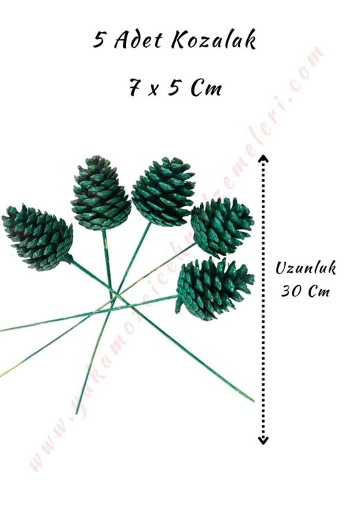 Dekoratif Renkli Kozalak 5 Adet 7*10 Cm - Koyu Yeşil