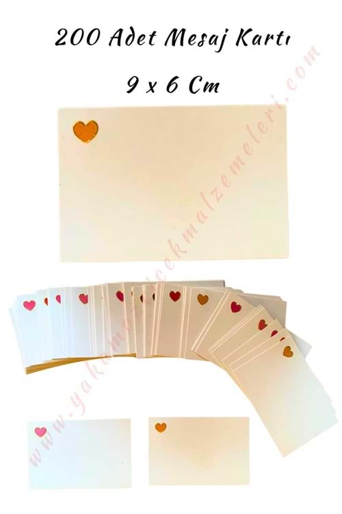 Kartvizit Mesaj Kartı 200 Adet Kalpli 9*6 Cm