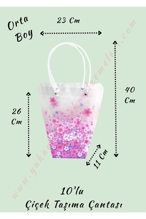 Çiçekli Çiçek Taşıma Çantası 10 Adet Orta Boy YK-2927