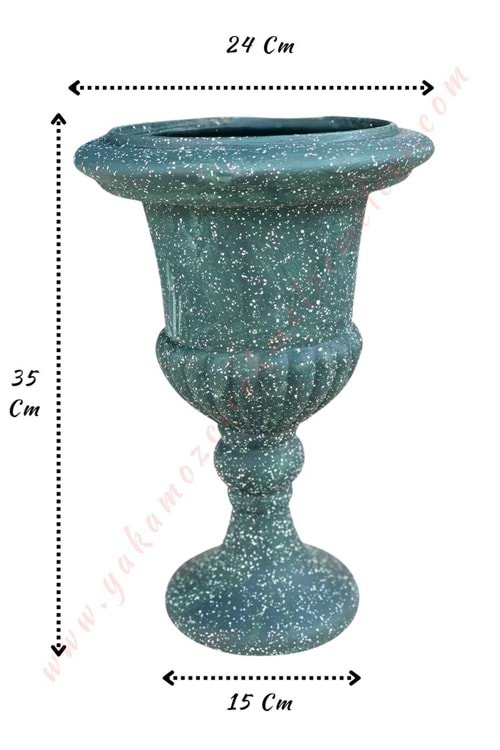 Helenistik Ayaklı Uzun Seramik Vazo Yeşil Çap 24 Boy 35 Cm