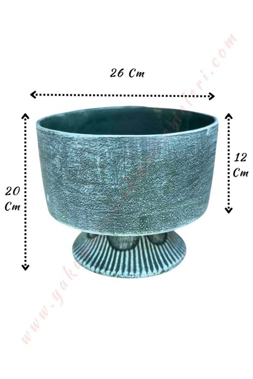 Ayaklı Seramik Geniş Vazo Gri Çap 26 Boy 20 Cm Derinlik 12 Cm