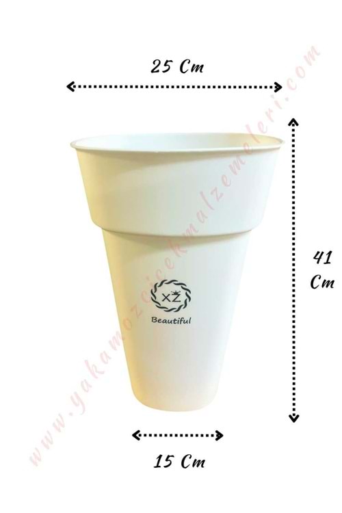 Plastik Kare Çiçek Kovası Büyük Boy XZ Beautiful 25*41 Cm - Beyaz