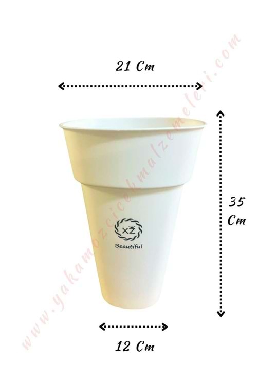 Plastik Kare Çiçek Kovası Küçük Boy XZ Beautiful 21*35 Cm - Beyaz