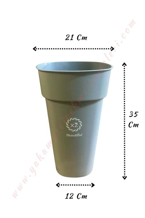 Plastik Kare Çiçek Kovası Küçük Boy XZ Beautiful 21*35 Cm - Gri