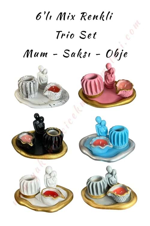 MİX RENKLİ KAMPANYALI 6 LI SET TRİO Mumluk - Saksı - Obje
