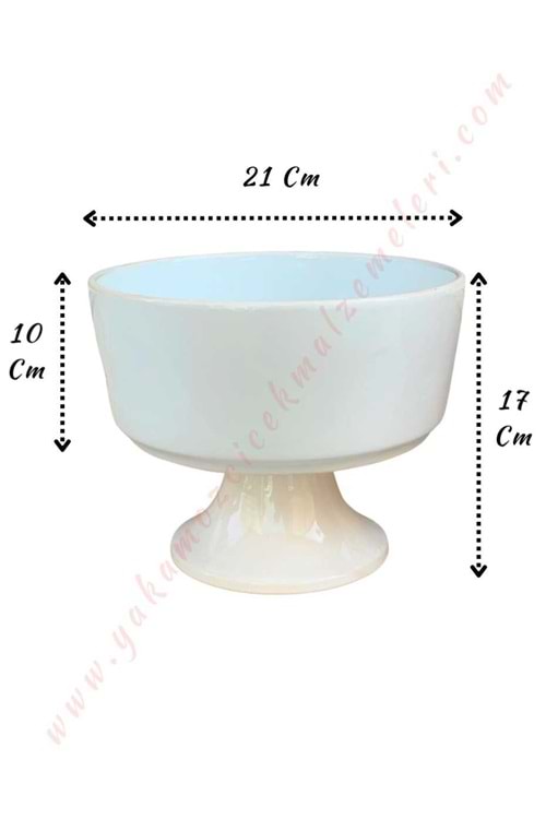 Ayaklı Seramik Çanak Vazo Çap 20 Yükseklik 17 Cm Derinlik 10 Cm - Beyaz