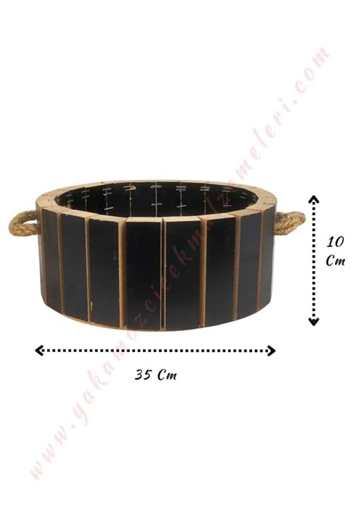 Siyah Ahşap Saksı Çap 25 Cm Yükseklik 10 Cm