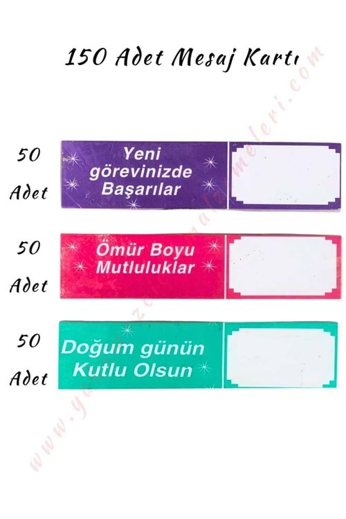 150 Adet Mesaj Kartı 50 x 3 Farklı Not