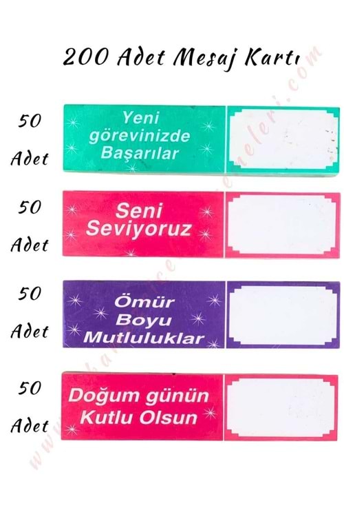 200 Adet Mesaj Kartı 50 x 4 Farklı Not
