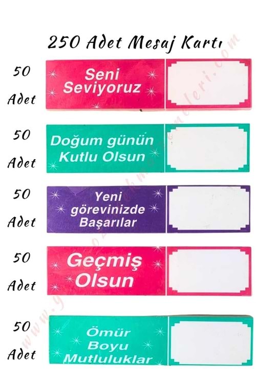 250 Adet Mesaj Kartı 50 x 5 Farklı Not