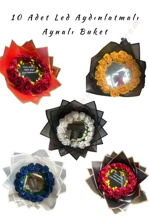 10 Adet Led Aydınlatmalı Aynalı Buket Aranjman