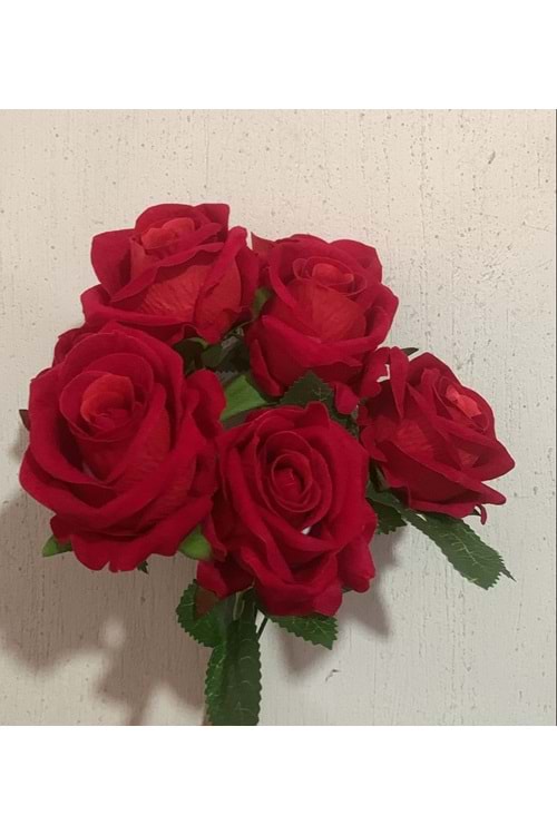 Yapay 7 Dallı Gül - Yapay - Kuru Çiçek - Yapay Çiçek - Kırmızı