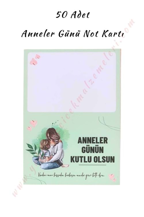 50 Adet Anneler Günü Mesaj Kartı 11*8 Cm - Açık Yeşil