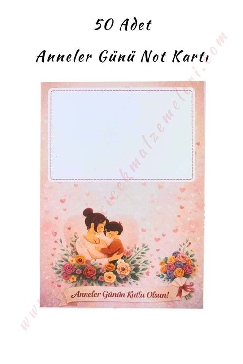 50 Adet Anneler Günü Mesaj Kartı 11*8 Cm - Somon