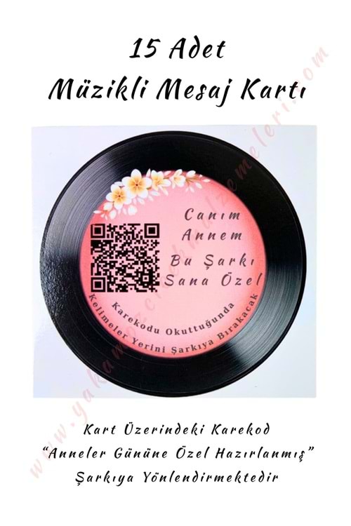 15 Adet Karekod Müzikli Mesaj Kartı 8*8 Cm - Anneler Günü Özel