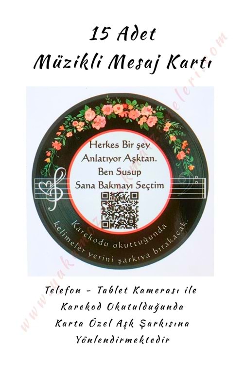 15 Adet Karekod Müzikli Mesaj Kartı 8*8 Cm - Herkes Bir Şey Anlatıyor Aşktan