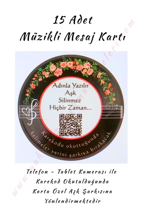 15 Adet Karekod Müzikli Mesaj Kartı 8*8 Cm - Adınla Yazılır Aşk Silinmez Hiçbir Zaman