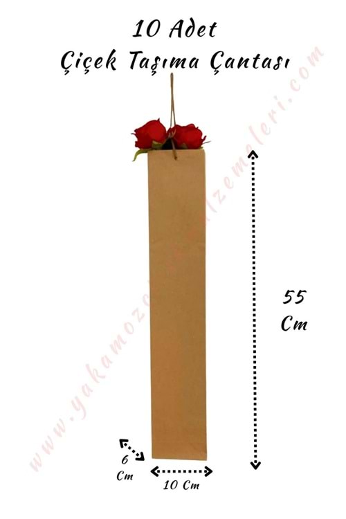 10 Adet Kraft Tek Gül Taşıma Çantası 55*10*6 Cm