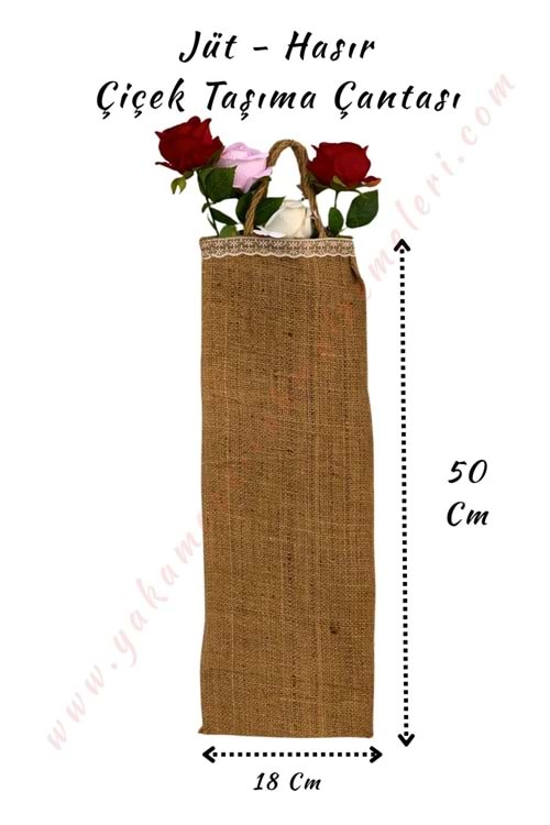 Jüt - Hasır Çiçek Taşıma Çantası 50*18 Cm