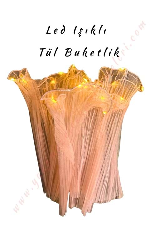 Led Işıklı Tül Buketlik 2 Metre x 25 Cm - Açık Pembe