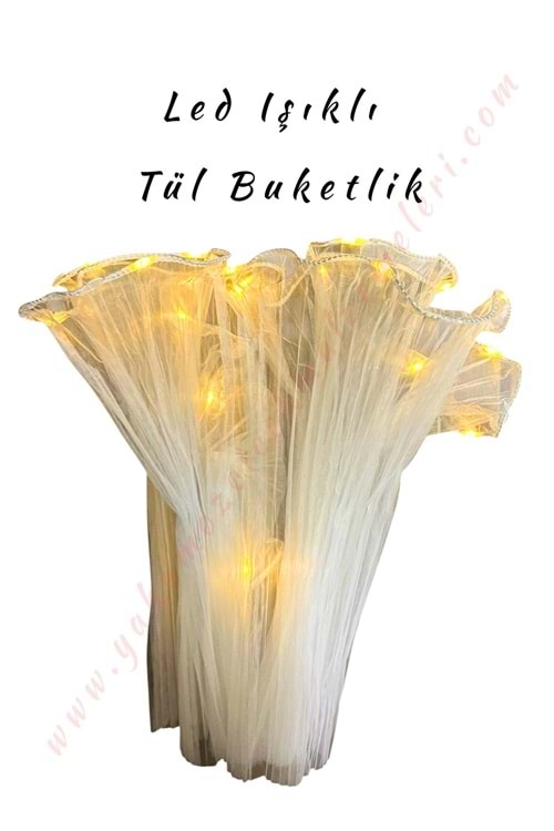 Led Işıklı Tül Buketlik 2 Metre x 25 Cm - Beyaz