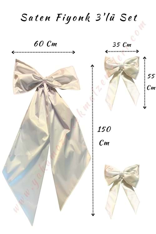 3 lü Set Saten Fiyonk Gelin Arabası Süsü