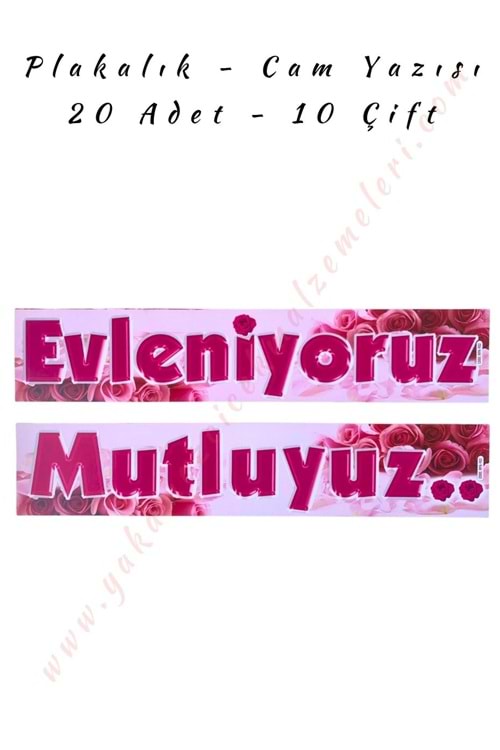 Plakalık - Cam Yazısı - Evleniyoruz - Mutluyuz - Pembe