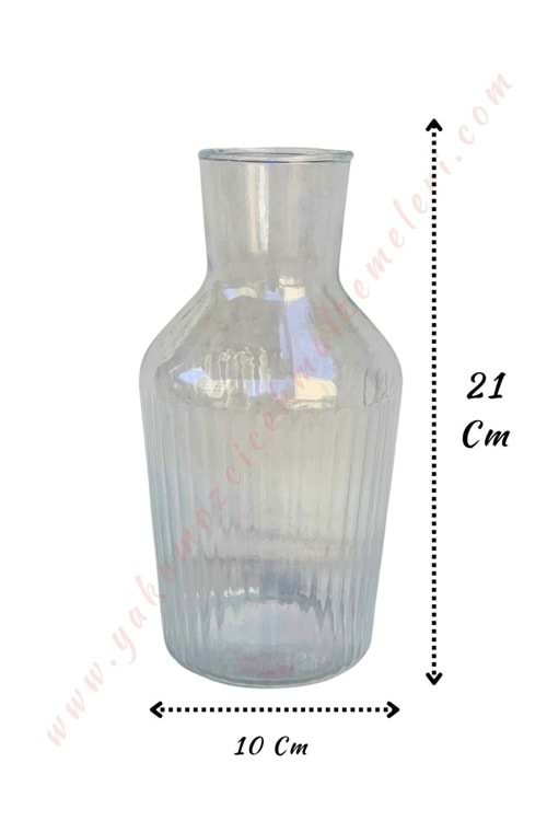 Dar Ağızlı Çizgili Cam Vazo - 21 Cm