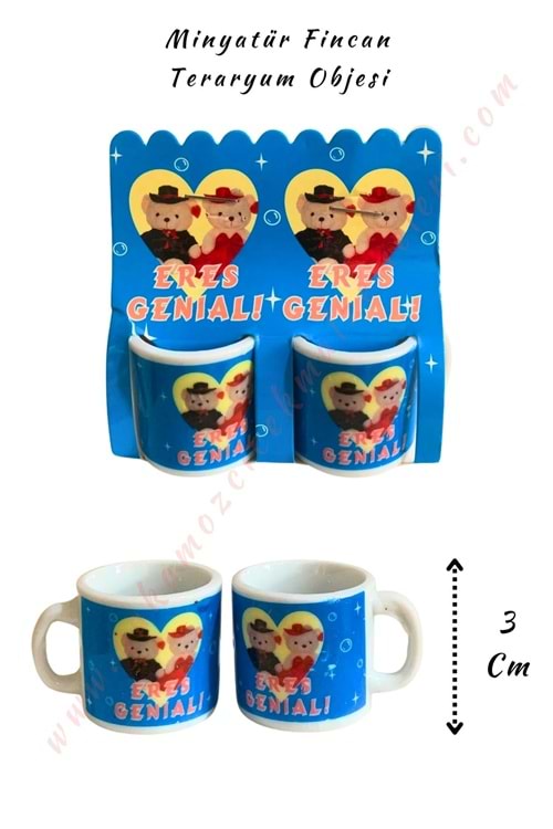 2 Adet Minyatür Fincan - Teraryum Obje - Mavi