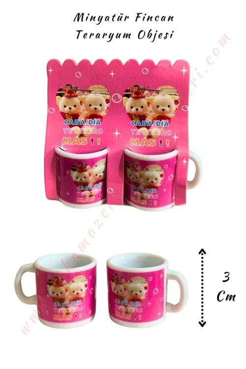 2 Adet Minyatür Fincan - Teraryum Obje - Pembe