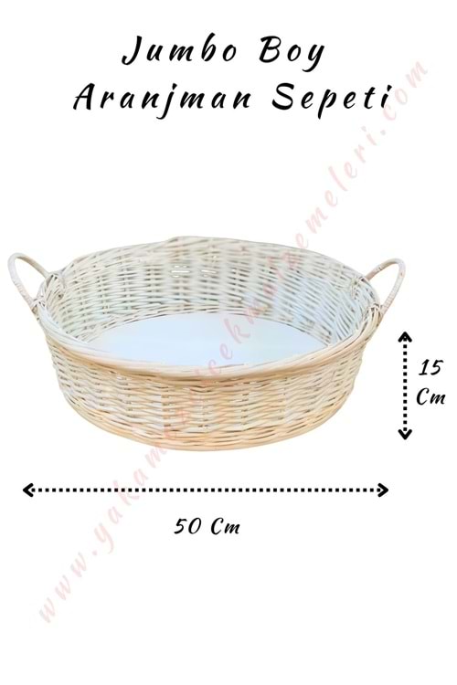 Aranjman Sepeti Yuvarlak Jumbo Boy Çift Saplı Beyaz Çap 50 Cm