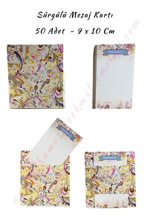 50 Adet Sürgülü Kartvizit Mesaj Kartı 9*10 Cm - Çok Renkli