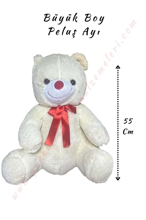 Peluş Oturan Ayı Büyük Boy - Beyaz - 55 Cm