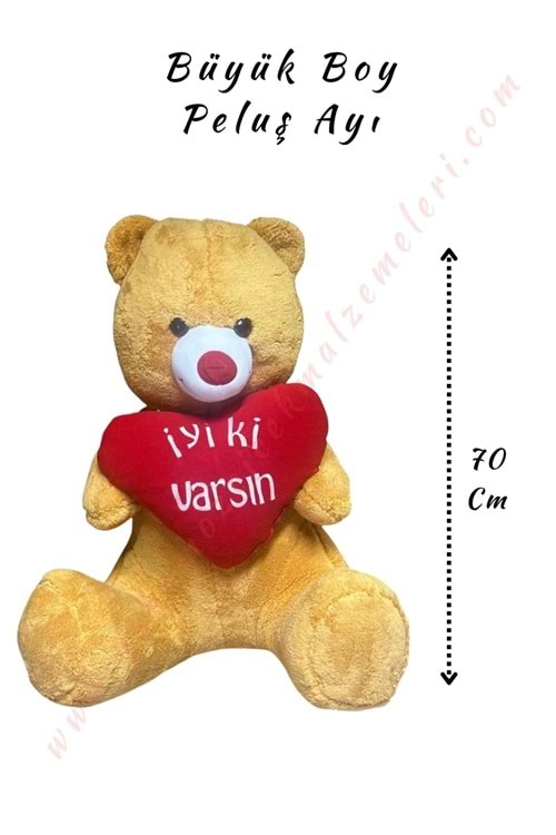 Peluş Ayı Büyük Boy - İyi ki Varsın - Kahverengi - 70 Cm