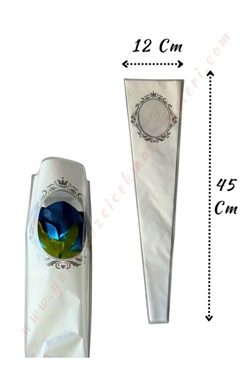 Çiçek Poşeti Çerçeve Baskılı 50 Adet 12*45 Cm - Tek Güllük YK-578 - Beyaz