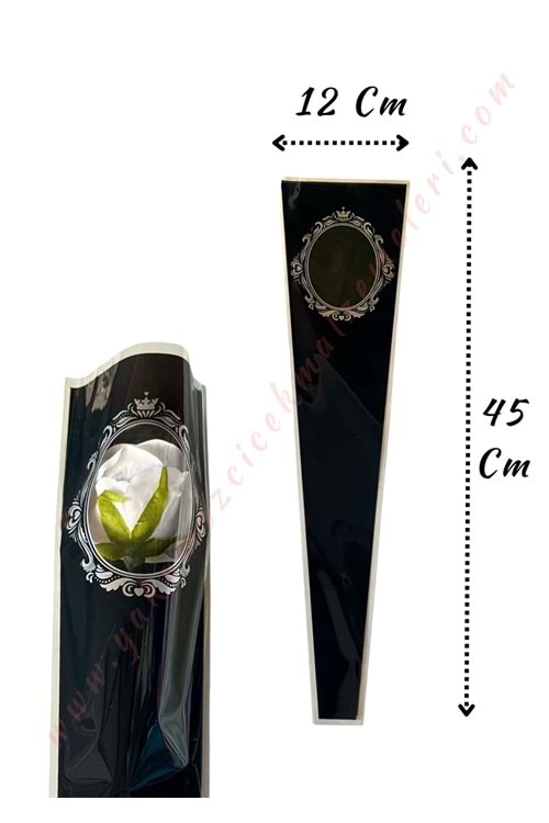 Çiçek Poşeti Çerçeve Baskılı 50 Adet 12*45 Cm - Tek Güllük YK-578 - Siyah