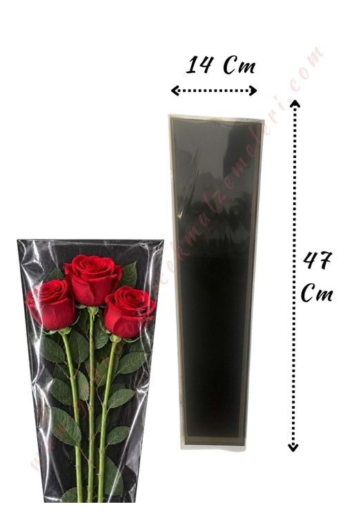 Çiçek Poşeti Geniş 50 Adet 14*47 Cm - Tek Güllük Büyük - Siyah
