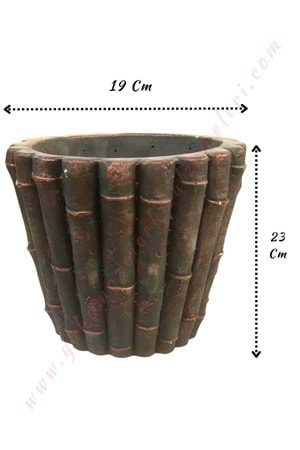 Bambu Görünümlü Beton Saksı Çap 23 Cm Yükseklik 19 Cm - Kahverengi