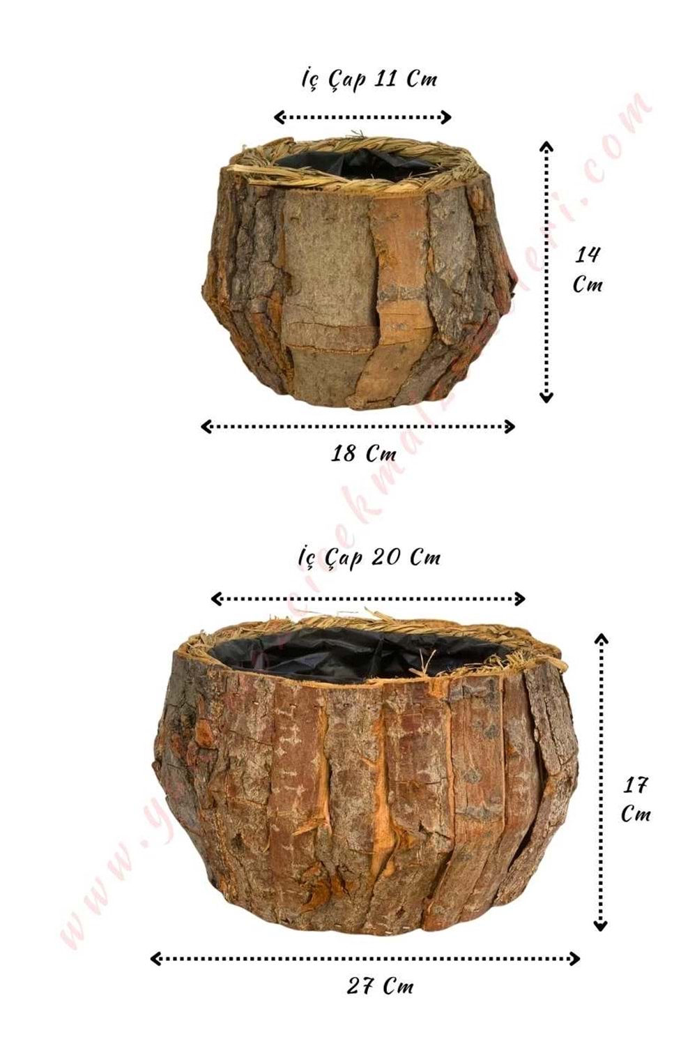 Ağaç Kabuğu Saksı 2 li Set YK-157