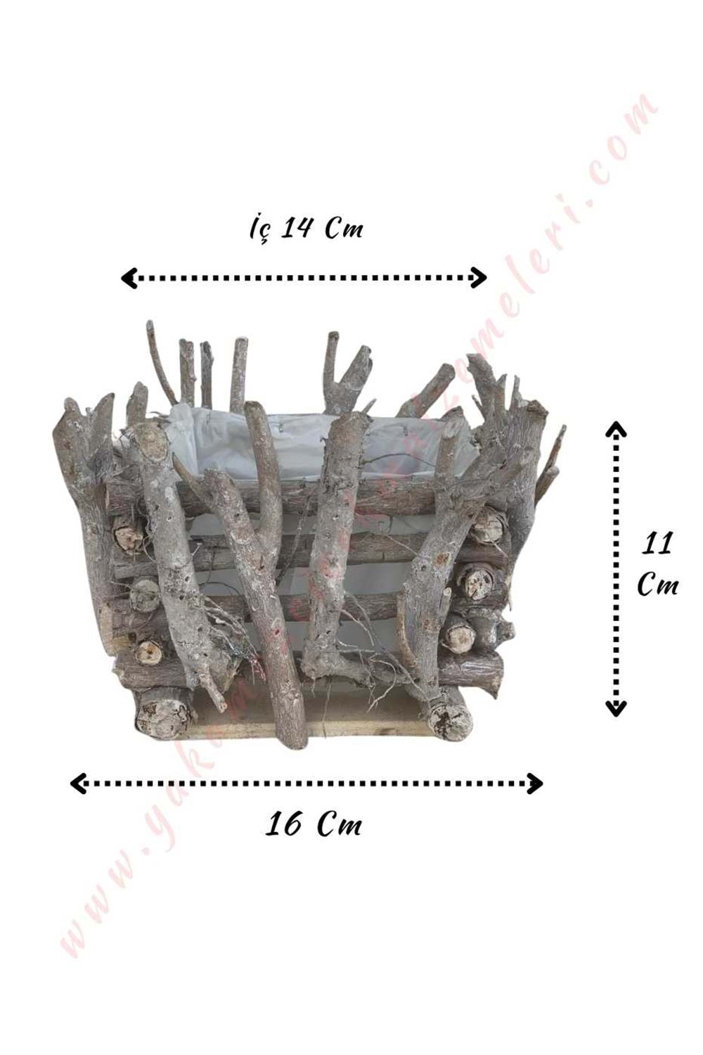 Ağaç Dallarından Yapılmış Kare Sepet - Saksı - Açık Kahverengi