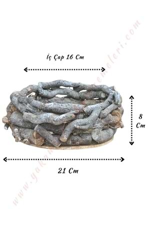 Ağaç Dallarından Yapılmış Yuvarlak Sepet - Saksı - Gri