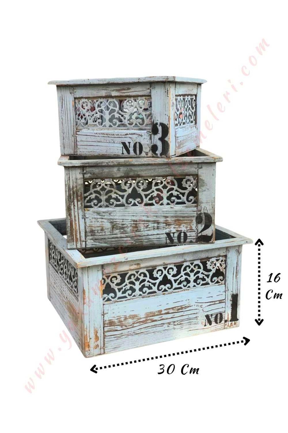 Eskitme Boyalı Sepet Saksı 3 lü Set YK-1513