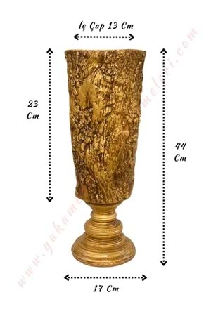 Ağaç Kabuğu Desenli Polyester Vazo 44*17 Cm - Altın - Gold